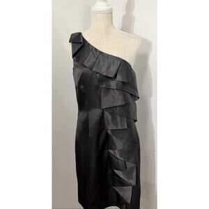 NEW Calvin Klein One Shoulder Ruffled Cocktail Dress Satin Formal Event Size 10